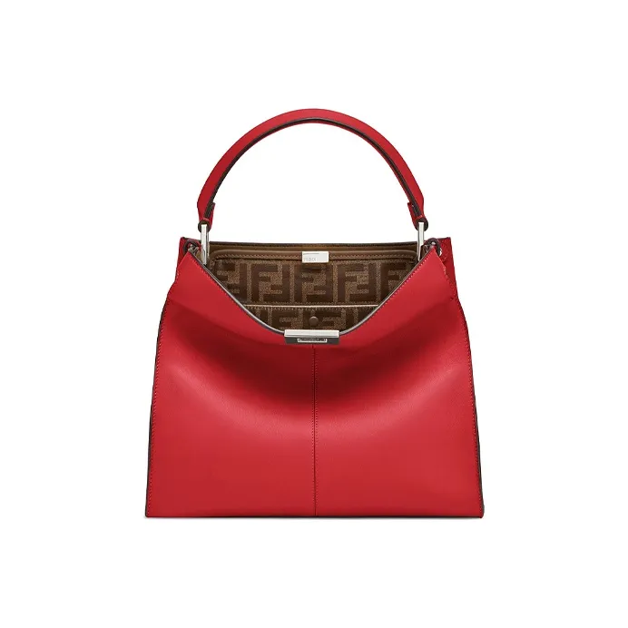 FENDI Fabric With Leather Tote Bag Shopping Bag Handbag Shoulder Bag Medium Size Women's Burgundy-0