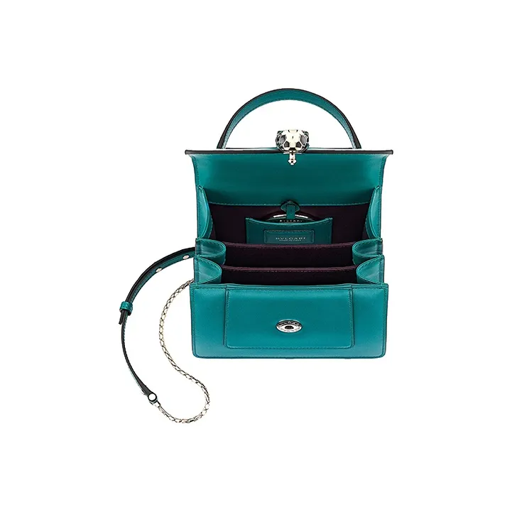 BVLGARI Serpenti Forever Cow Leather Handbag Unisex Dark Jade-3