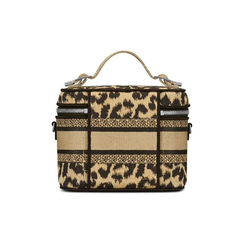 DIOR Embroidery Makeup Bag Toiletry Bag Travel Storage Bag Handbag Clutch Small Size Women's Brown-3