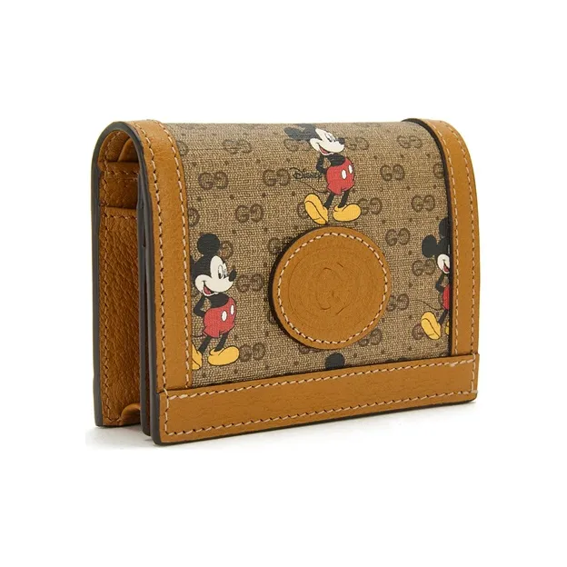 GUCCI Disney, Collaboration Canvas With Leather Wallet, Card Holder Regular Unisex Beige/Ebony/Brown-1
