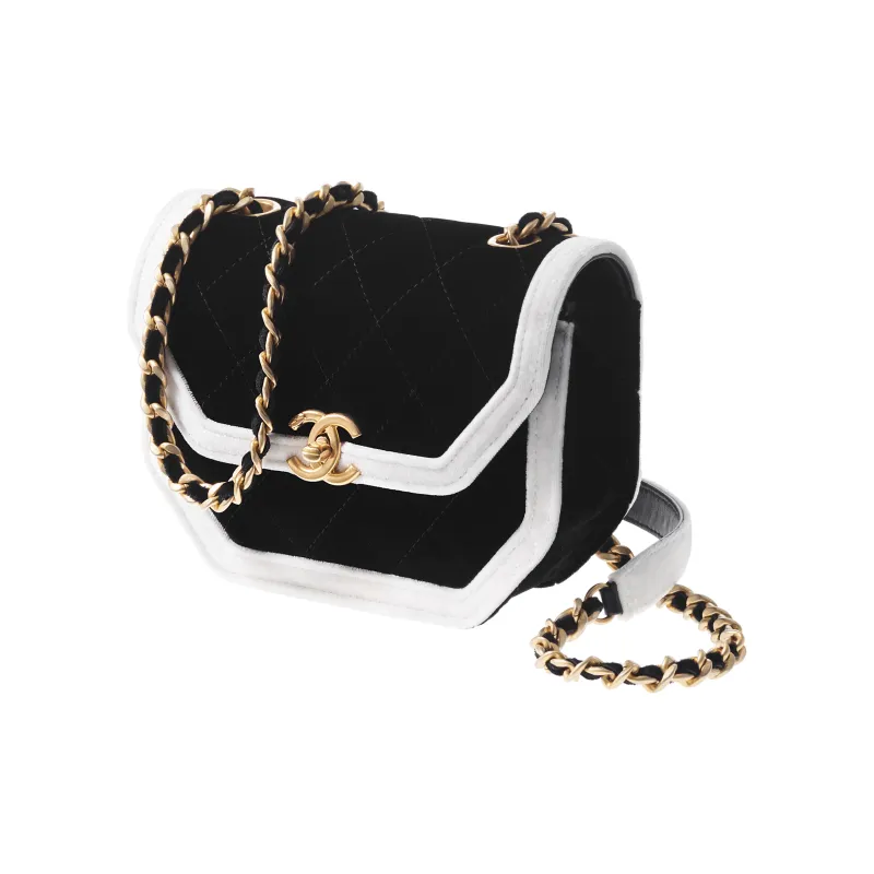 CHANEL 21K Winter Velour Flap Bag, Shoulder Bag, Crossbody Bag Mini Women's Black/White-1
