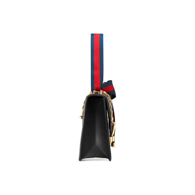 GUCCI Sylvie Leather Handbag, Crossbody Bag, Shoulder Bag Trumpets Women's Black-3