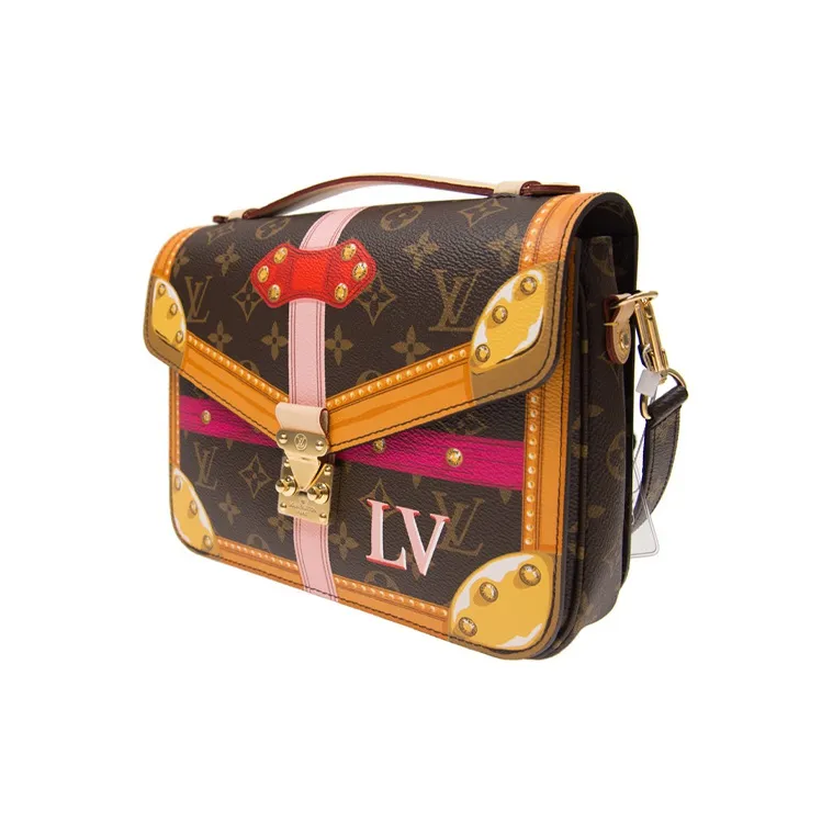 LOUIS VUITTON Leather Messenger Bag Shoulder Bag Crossbody Bag Handbag Women's Brown/Yellow-1