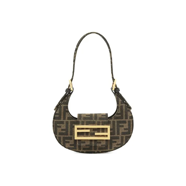 FENDI Cookie With Cow Leather And Snake Skin Cookie Bag Ox Horn Crescent Bag Shoulder Bag, Handbag Mini Women's Brown-0
