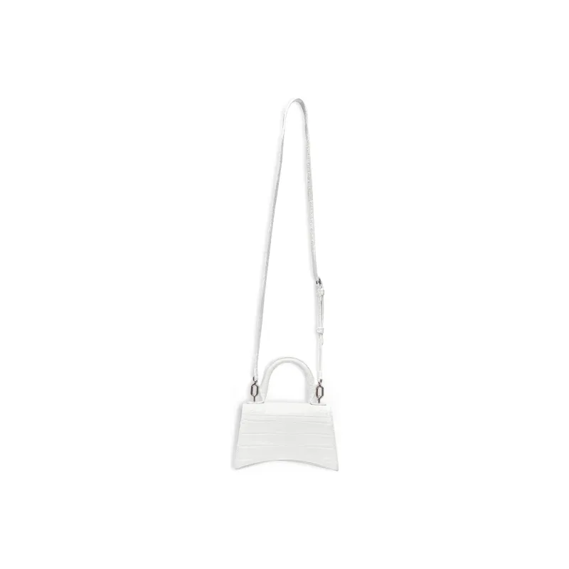 Balenciaga Hourglass Crocodile Embossed Top Handle Bag Xs White-4