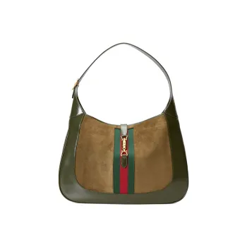 GUCCI Jackie 1961 Vachetta Leather Trim Crescent Shoulder Bag Shoulder Bag Women's Brown Green & Multicolor