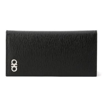 FERRAGAMO Leather Wallet Men's Black With Red Lining