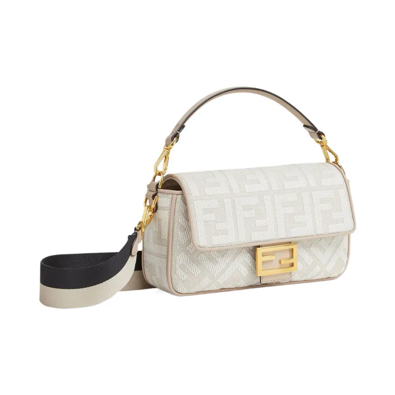 FENDI Baguette Canvas Canvas Bag Baguette Bag Portable Crossbody Bag Shoulder Bag Medium Size Women's White-1