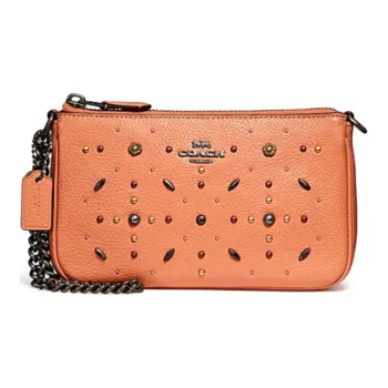 COACH Nolita Pebbled Leather Mahjong Bag Shoulder Bag Wrist Bag Clutch Small Size Women's Orange