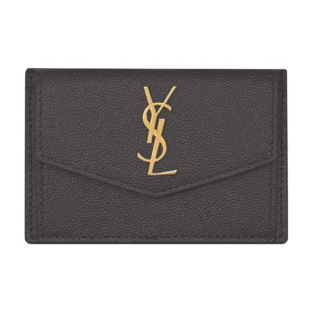SAINT LAURENT YSL UPTOWN Grained Embossed Leather Cow Leather Card Holder Women's Gray White