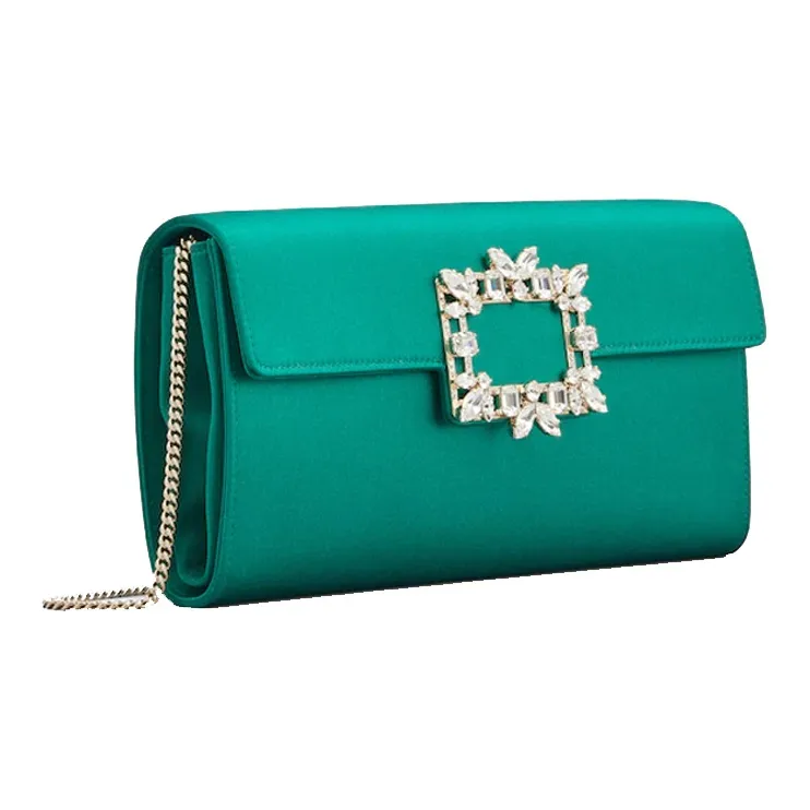 Roger Vivier Silk Satin Envelope Bag Clutches Shoulder Bag Crossbody Bag Women's Green-1