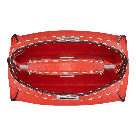 FENDI Peekaboo Full Textured Leather Shoulder Bag Crossbody Bag Handbag Mini Women's Red-2