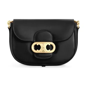 CELINE MaillonTriomphe Cow Leather Chain Bag Shoulder Bag Crossbody Bag Medium Size Women's Black