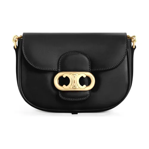 CELINE MaillonTriomphe Cow Leather Chain Bag Shoulder Bag Crossbody Bag Medium Size Women's Black