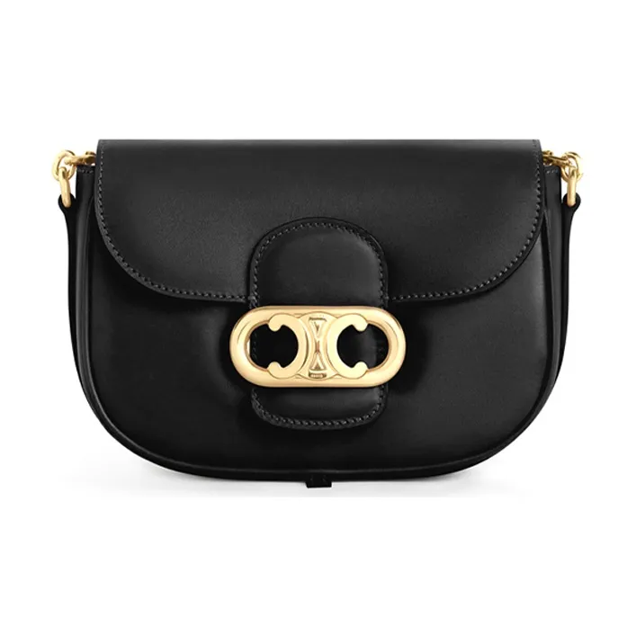 CELINE MaillonTriomphe Cow Leather Chain Bag Shoulder Bag Crossbody Bag Medium Size Women's Black-0