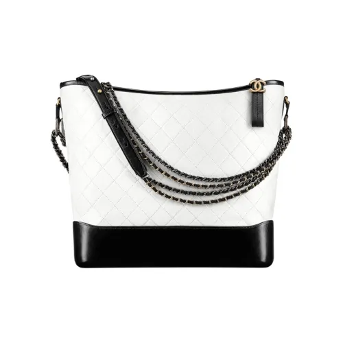 CHANEL Gabrielle Calfskin Hobo Bag One Shoulder Handbag Crossbody Bag Extra Large Women's White & Black
