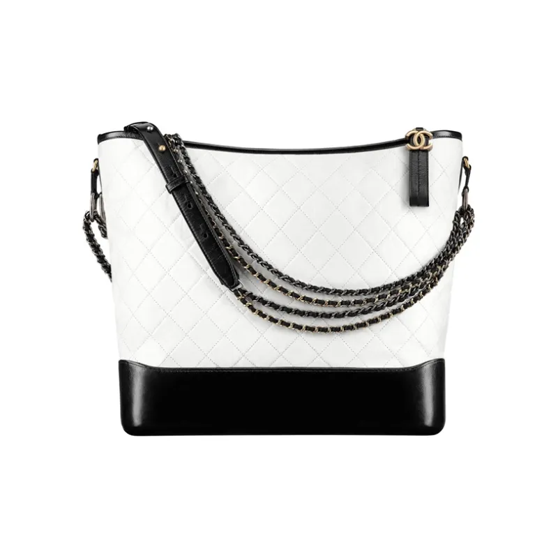 CHANEL Gabrielle Calfskin Hobo Bag, One Shoulder Handbag, Crossbody Bag Extra Large Women's White & Black-0