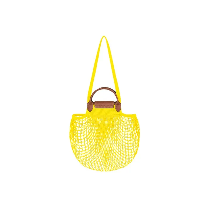 LONGCHAMP Le Pliage Filet Fabric With Leather Mesh Pocket Grid Bag Handbag Large Size Women's Neon Yellow-2