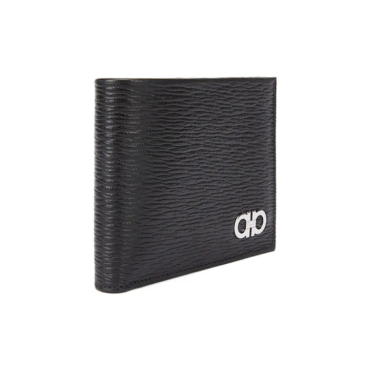 FERRAGAMO Leather Wallet Men's Black Blue-3