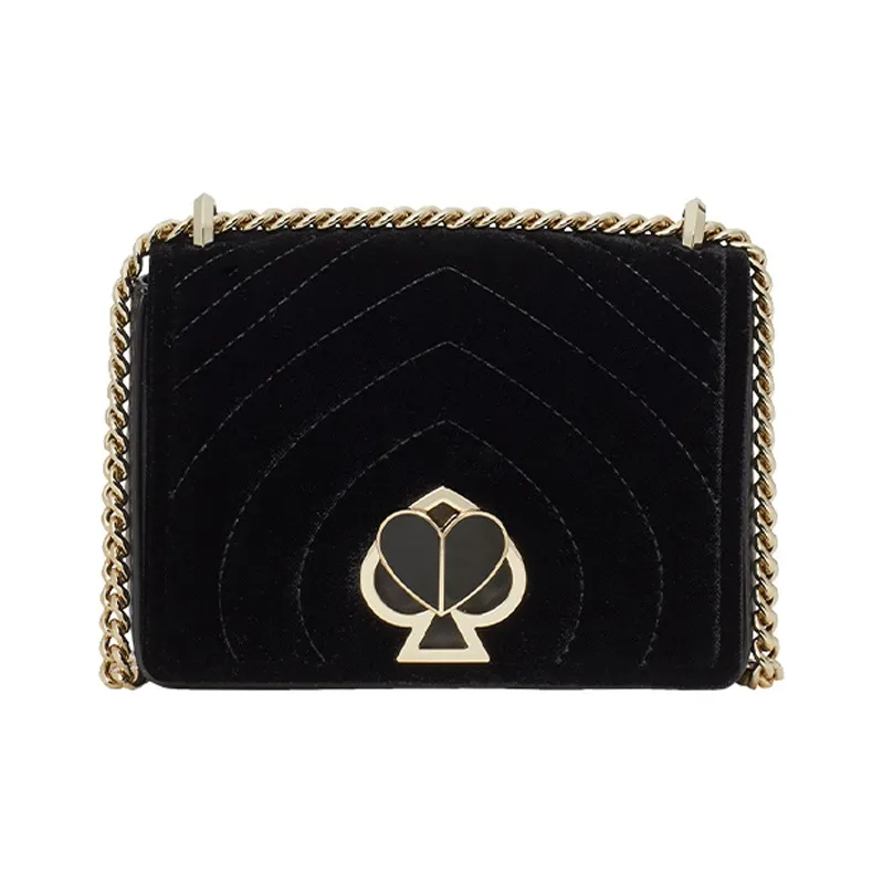 Kate Spade Velour With Leather Chain Bag Shoulder Bag Crossbody Bag Small Size Women's Black-0