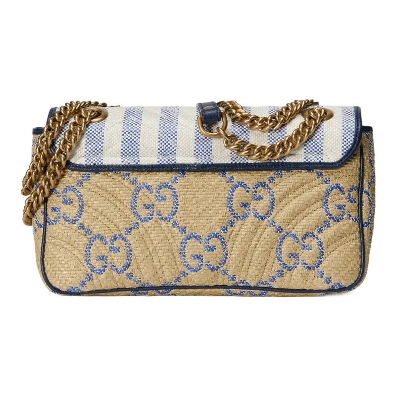 GUCCI Marmont Raffia Patchwork Leather Shoulder Bag Women's-2