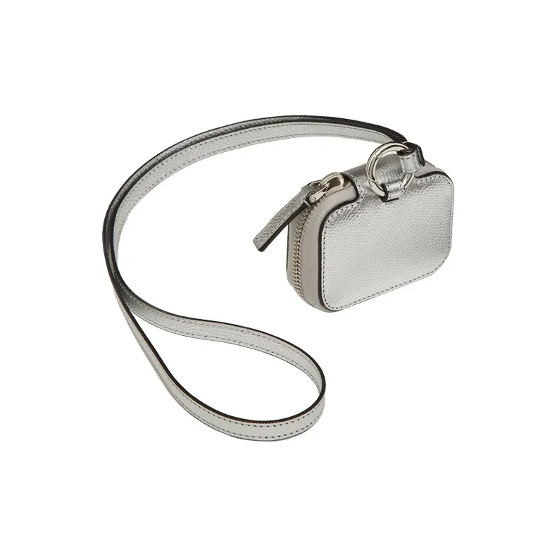 Valentino Vlogo Cow Leather Earphone Case Necklace Pouch Regular Unisex Silver-2