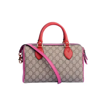 GUCCI Polyurethane Boston Bag Shoulder Bag Crossbody Bag Handbag Women's Ebony & Red & Rose Pink