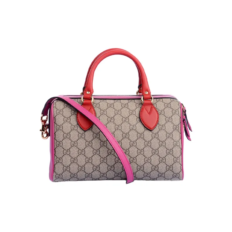 GUCCI Polyurethane Boston Bag Shoulder Bag Crossbody Bag Handbag Women's Ebony & Red & Rose Pink-0