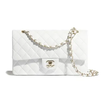 CHANEL Classic Flap CF Sheepskin And Gold Metal Flap Bag, Crossbody Bag, Shoulder Bag Women's White