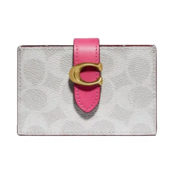 COACH Canvas With Leather Handheld Card Holder Women's Candy Pink With White