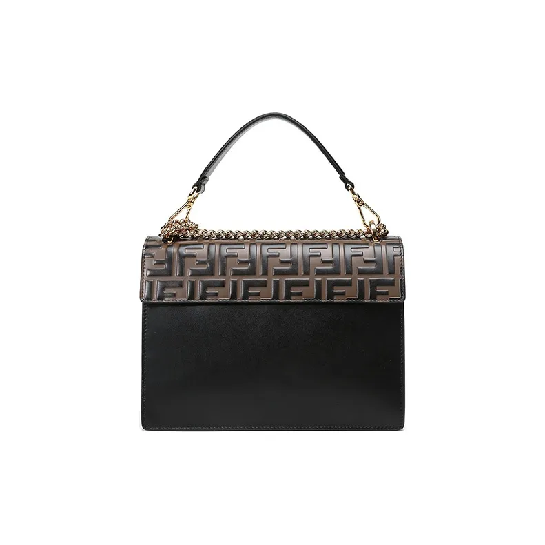 FENDI Kan I Leather Trunk Bag Crossbody Bag Handbag Shoulder Bag Regular Women's Black/Brown-3