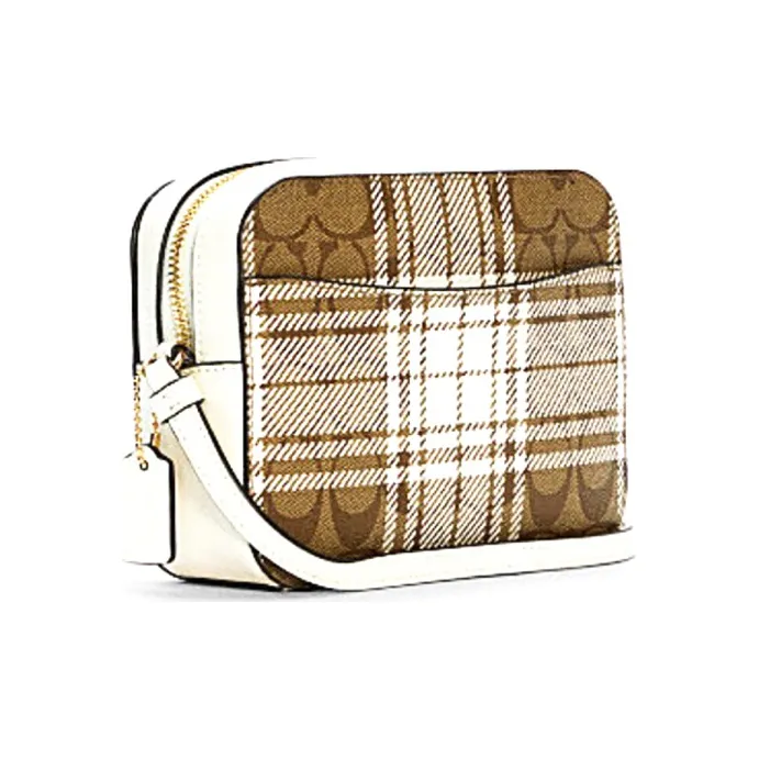 COACH Camera Canvas With Leather Canvas Bag Camera Bag Crossbody Bag Small Size Women's Brown White Multicolor-1