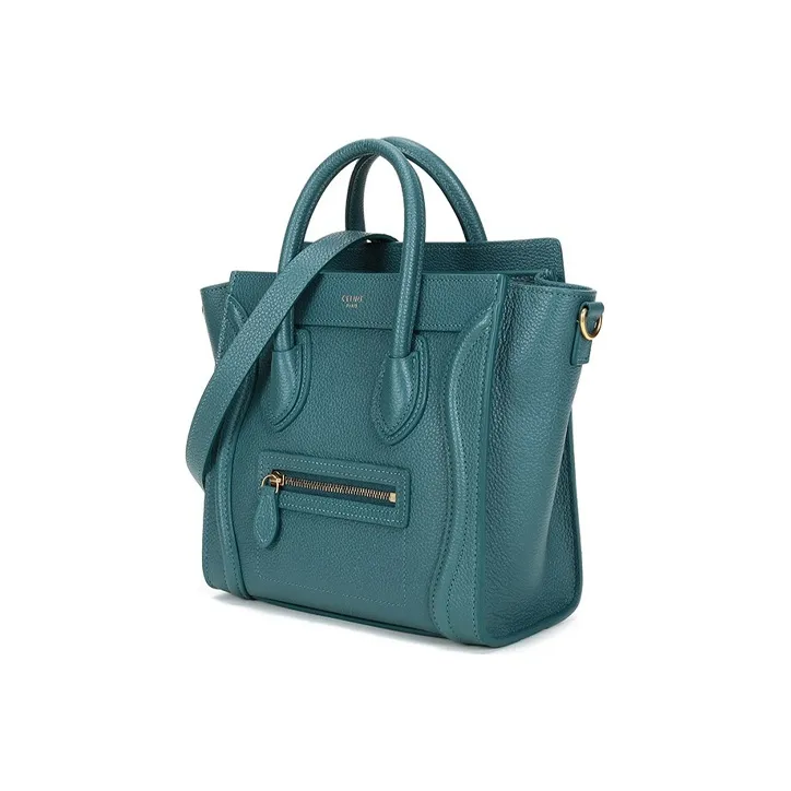 CELINE Luggage Cow Leather Handbag Shoulder Bag Crossbody Bag Women's Gray Blue-1