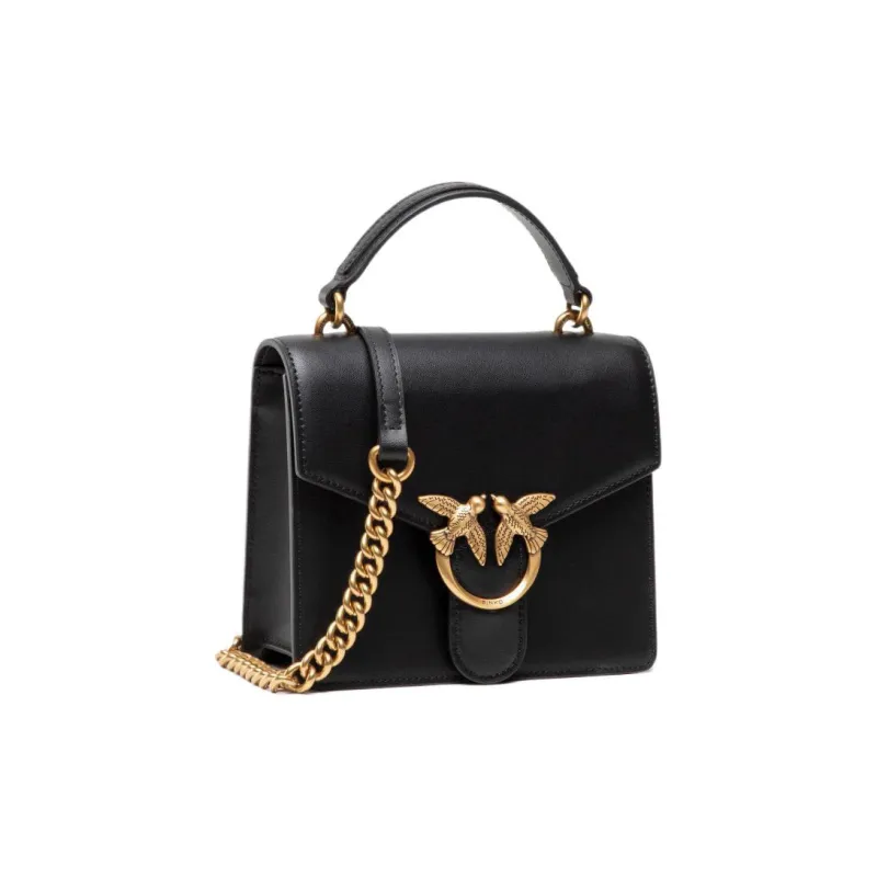 PINKO SIMPLY Leather Crossbody Bag Mini Women's Black/Black Gold-1