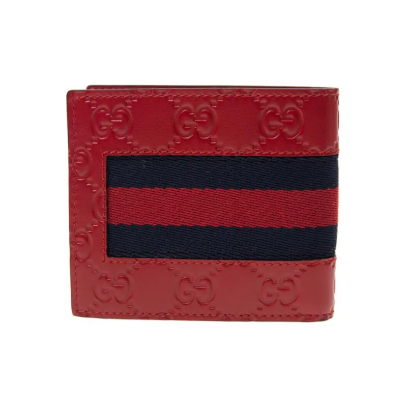 GUCCI Cow Leather Canvas Wallet Men's Red-2