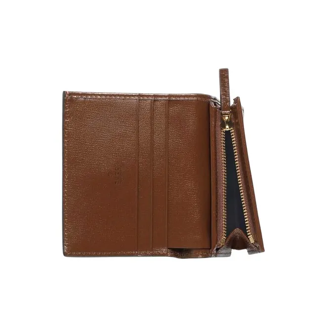 GUCCI Jackie 1961 Canvas With Leather Clutch Wallets Card Holders Small Size Women's Green Brown Multicolor-4