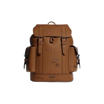 COACH Diary Embroidery Collaboration Leather Backpack Large Size Men's Brown