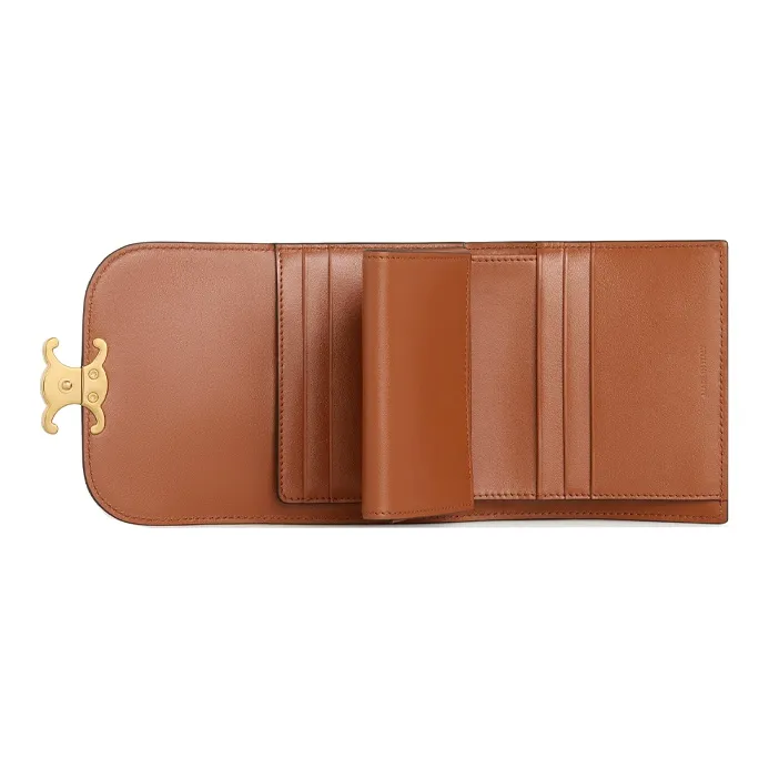 CELINE Canvas With Leather Wallet Women's Beige/Brown-3