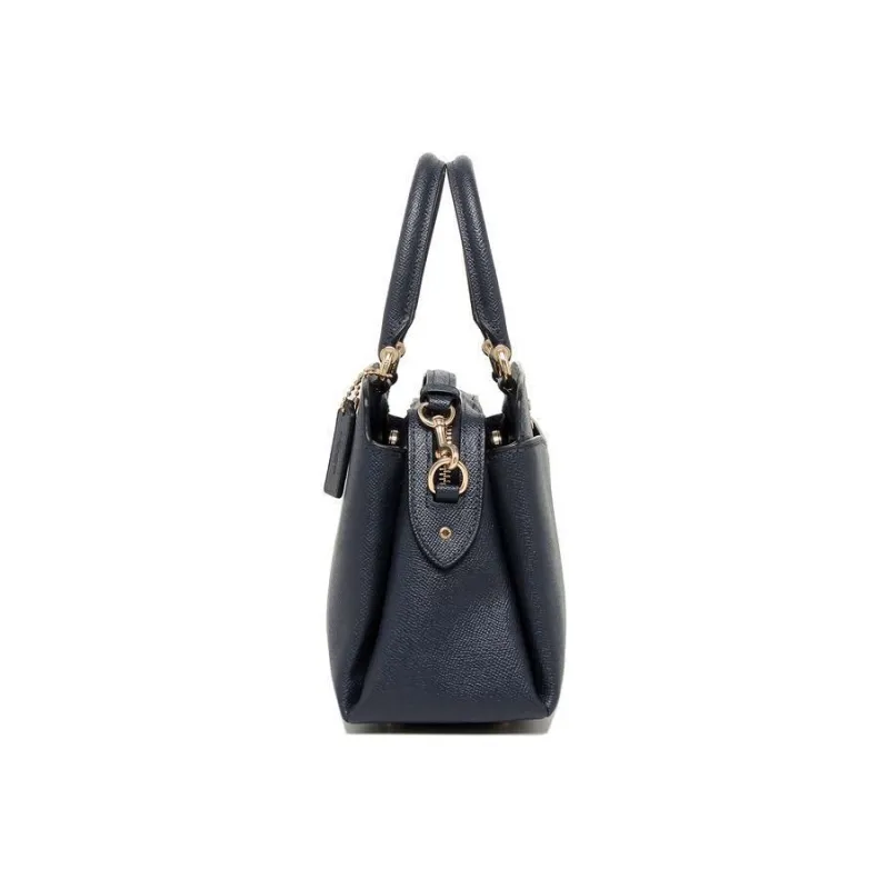 COACH Leather One Shoulder Crossbody Briefcase Handbag Small Size Women's Midnight Blue-2