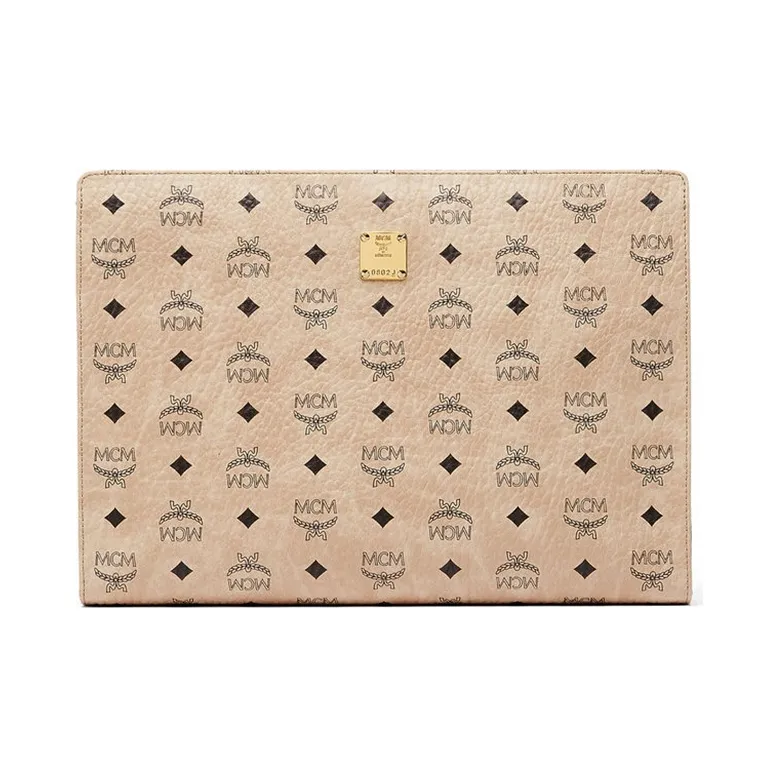MCM Canvas Clutch Large Size Women's Beige-0