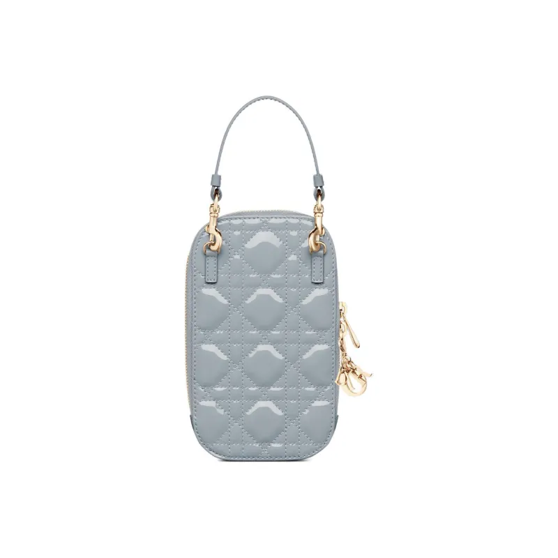 DIOR Lacquered Finish Calfskin Handheld Handbag, Shoulder Bag, Crossbody Bag, Cell Phone Pouch Women's Haze Blue-2