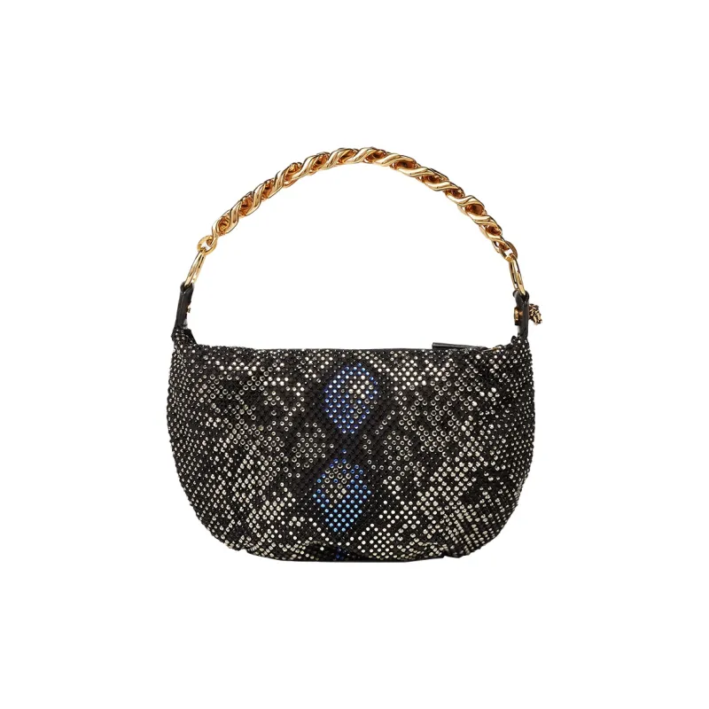 VERSACE Leather Crystal Bag Shoulder Bag Women's Black-2