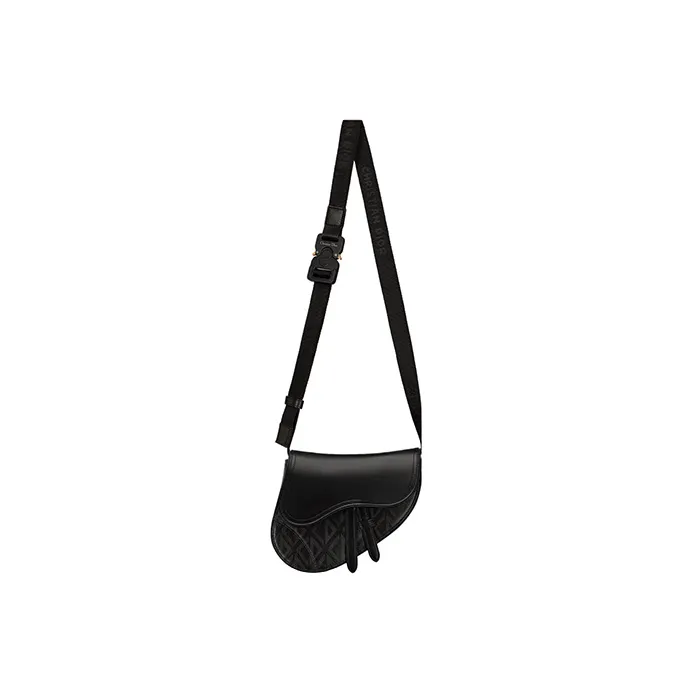 DIOR Black Canvas Smooth Cow Leather Saddle Bag Fanny Pack Portable Crossbody Bag Shoulder Bag Mini Men's Black-1