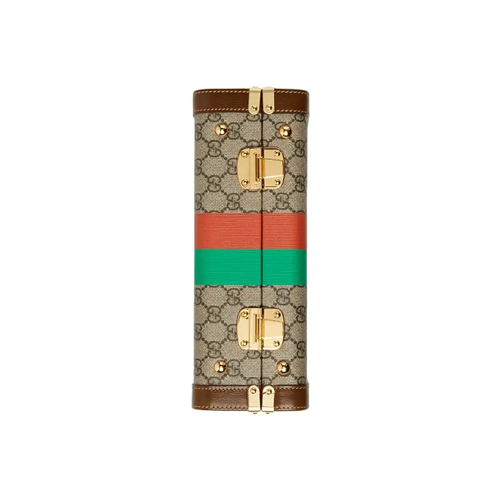 GUCCI Canvas With Leather Makeup Case, Portable Crossbody Bag, Shoulder Bag Unisex Brown-4