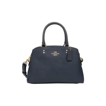 COACH Leather One Shoulder Crossbody Briefcase Handbag Small Size Women's Midnight Blue