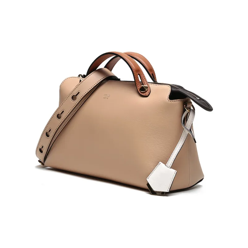 FENDI By The Way Series Cow Leather Boston Bag Handbag Shoulder Bag Crossbody Bag Women's Beige Multicolor-1