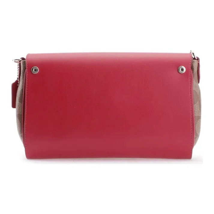 COACH With Leather Shoulder Bag, Crossbody Bag Women's Rose Red & Dark Brown Monogram-1