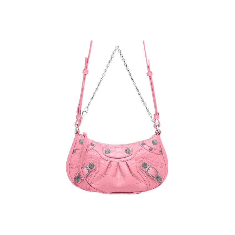 Balenciaga Le Cagole Mini Bag With Chain Crocodile Embossed Pink-1