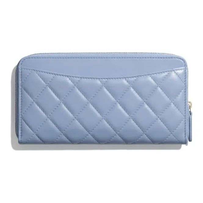 CHANEL Lambskin Zip Closure Wallet Unisex Sky Blue-1