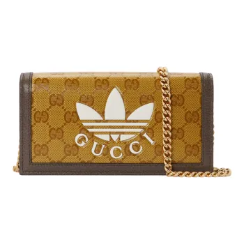 GUCCI Adidas Collaboration Canvas Canvas Bag Portable Crossbody Bag Shoulder Bag Women's Yellow Brown